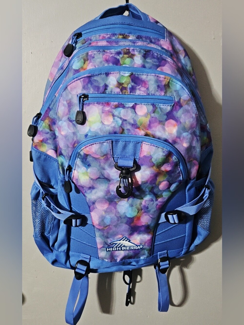 High Sierra Loop Backpack in Shine Blue Pattern (Blue, Pink, Purple) NWOT